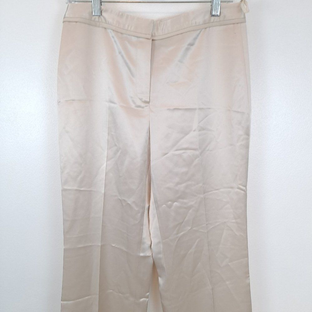 Worth Shiny Silky  Solid Cream Hook Eye Straight Classic Pants Trousers - Picture 2 of 7